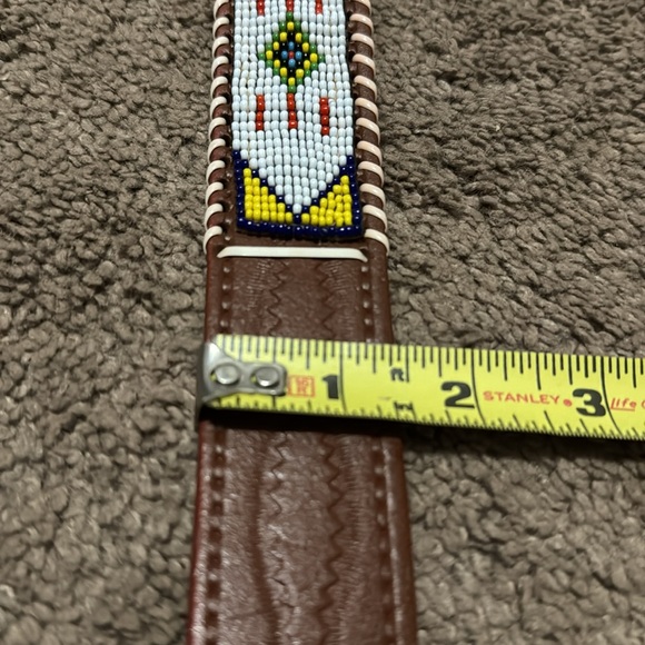 Vintage Belt-Brn Leather-Seed Bead Detail-Leather Ties-Native American-Handmade main image 5